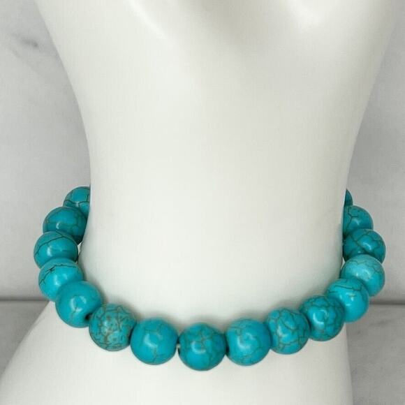 Faux Turquoise Bubble Beaded Stretch Bracelet - Picture 6 of 8